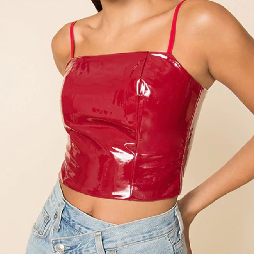 superdown Red Patent Crop Cami Top